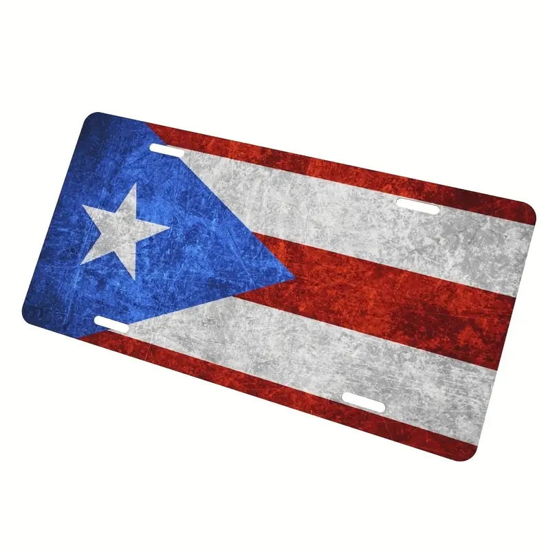 プエルトリコ国旗ヴィンテージスタイルブルーレッドナンバープレート